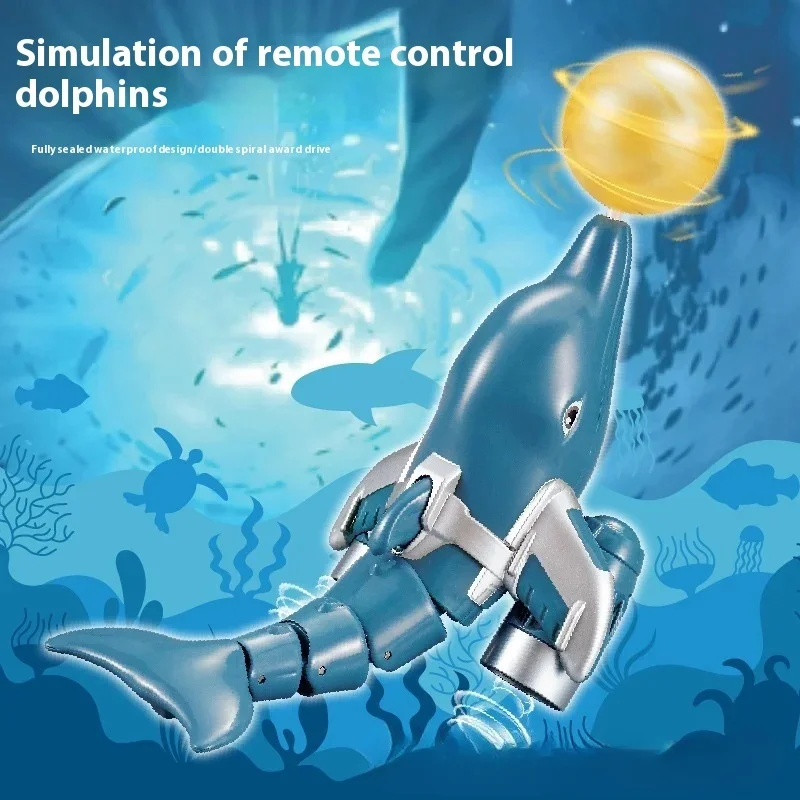 Rc Simulated Animals Boat 2.4g Remote-Controlled Dolphin Boat Toy  Dual Propellers Rotating Sphereswimming Pool Summer Toys Gift