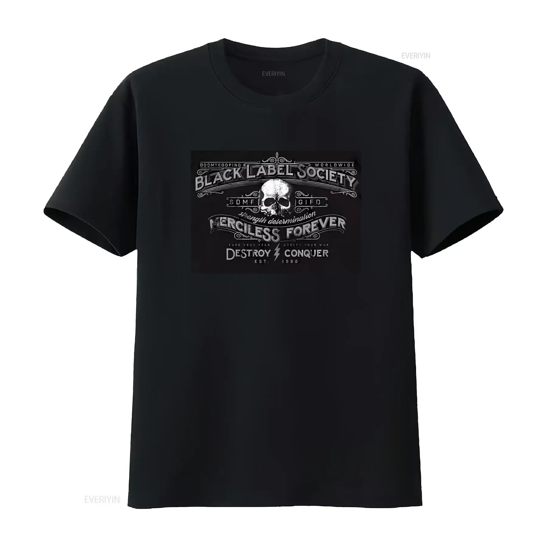 BLACK LABEL SOCIETY MERCILESS FOREVER T Shirt Front Back Print Skull Design Strength Determination Motif Medium vintage Washed