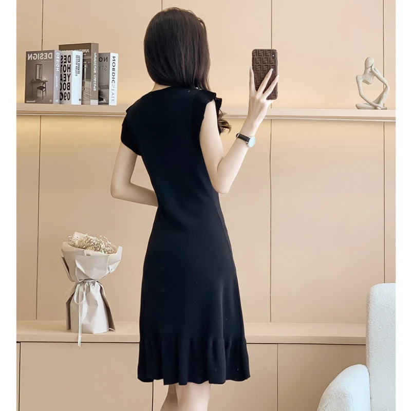 2024 Elegant Office Style Fishtail Dress Summer Women High Quality O Neck Sleeveless Slim Dresses for Women Viscose Vestidos