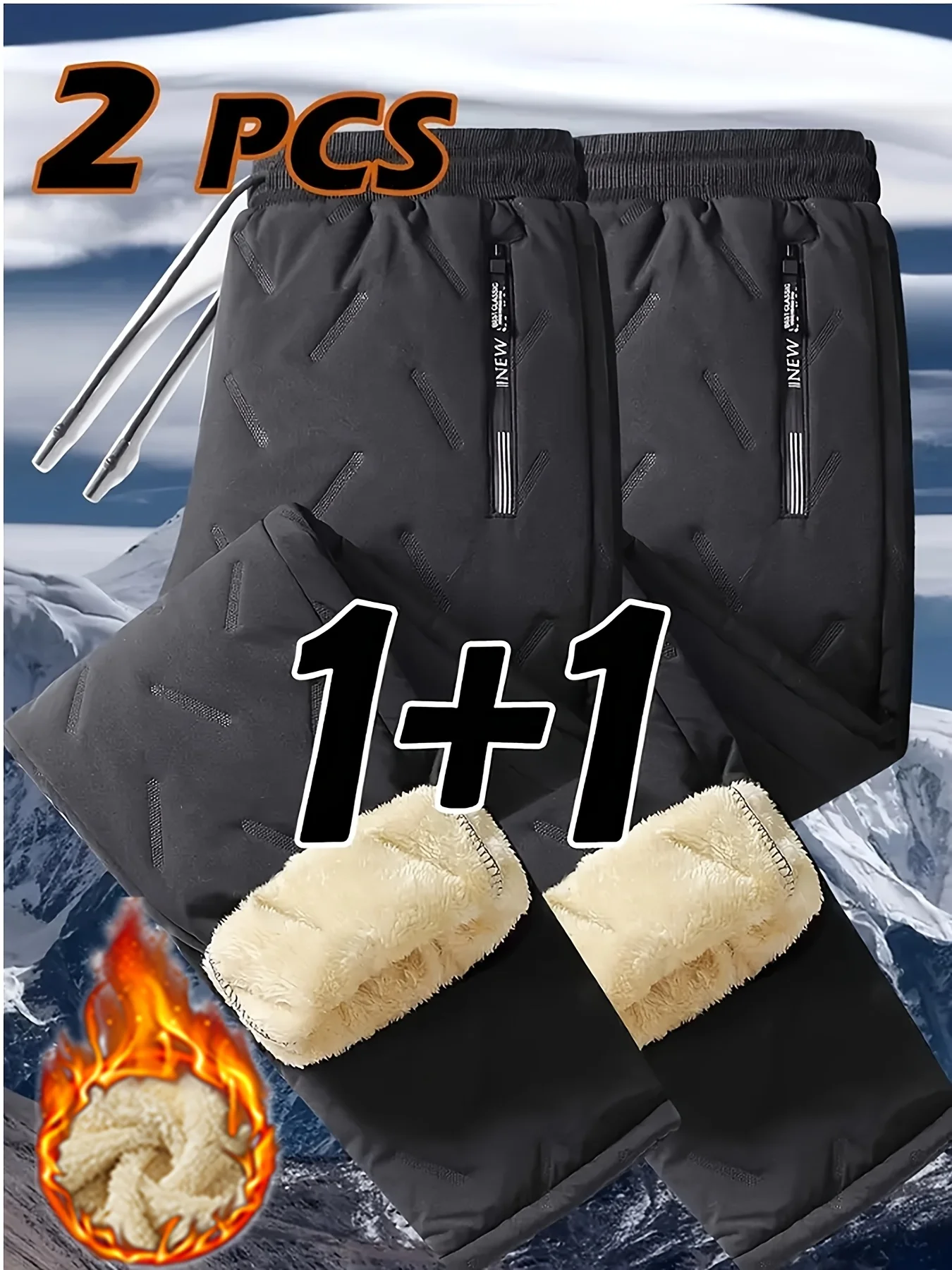 Herren-Winter-Wanderhose-Set, verdickt, kältebeständig, warm, Plüsch, mit Fleece gefüttert, zweiteilige Outdoor-Hose für kaltes Wetter – Detail 3