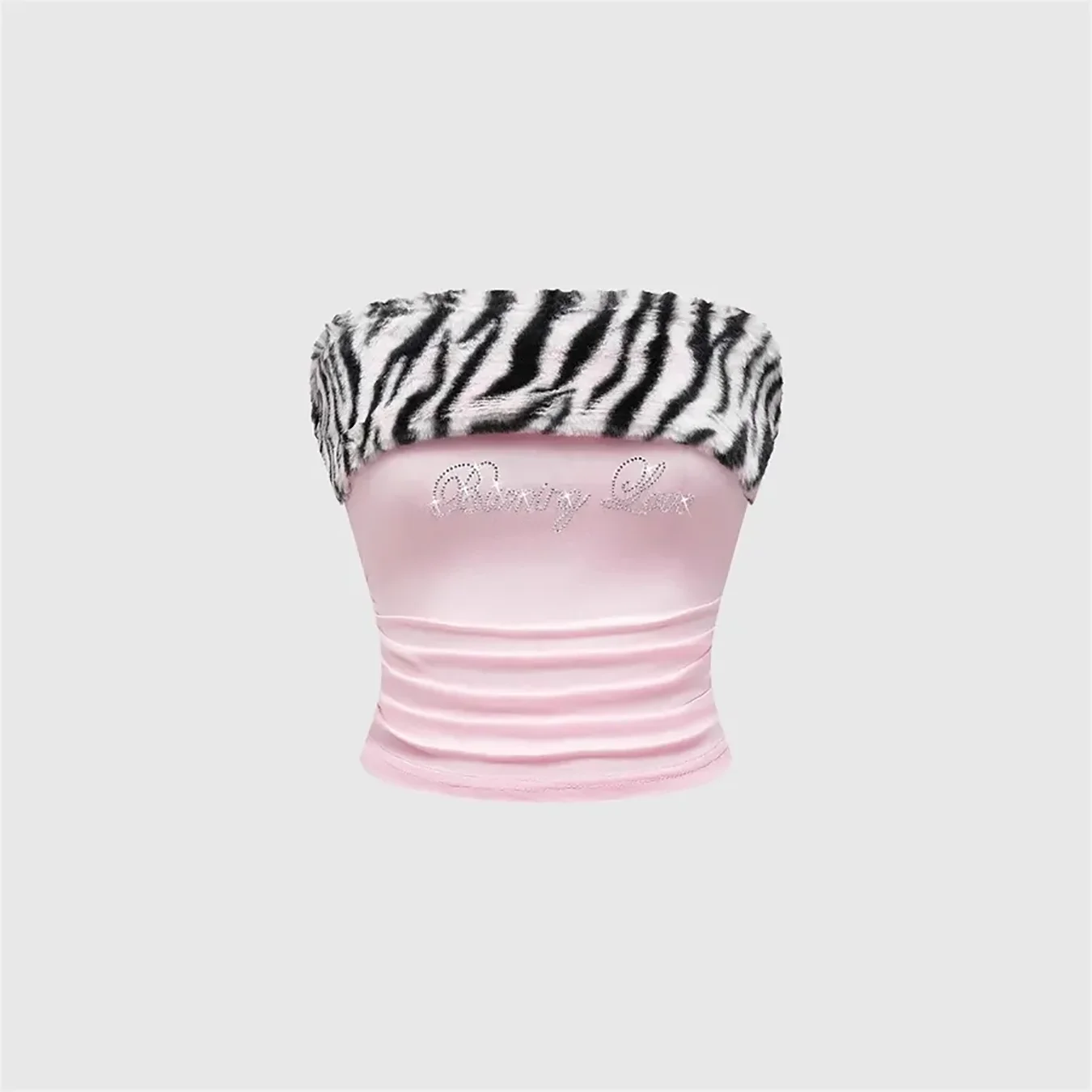 Nuevo top corto con estampado de leopardo y pedrería, ajustado, sexy, estilo Y2K, con flecos, a la moda, sin tirantes.