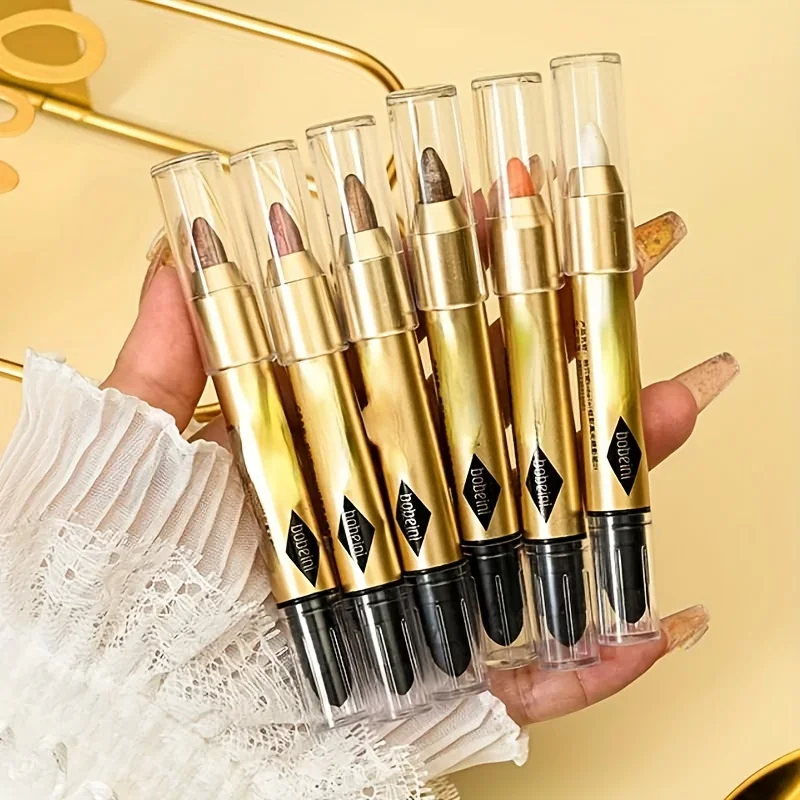 Metallic Double-head Eyeshadow Stick Diamond Shimmer Highlighter Pencil Ultra Pigmented Long Lasting Cream Eye Shadow Sponge Pen