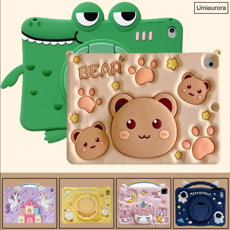 Para ipad mini 7th 8th 9th 10.2 10th 10.9 11th gen a16 air 9.7 pro 11 polegada m2 m3 m4 crianças dos desenhos animados tablet caso suporte de silicone funda