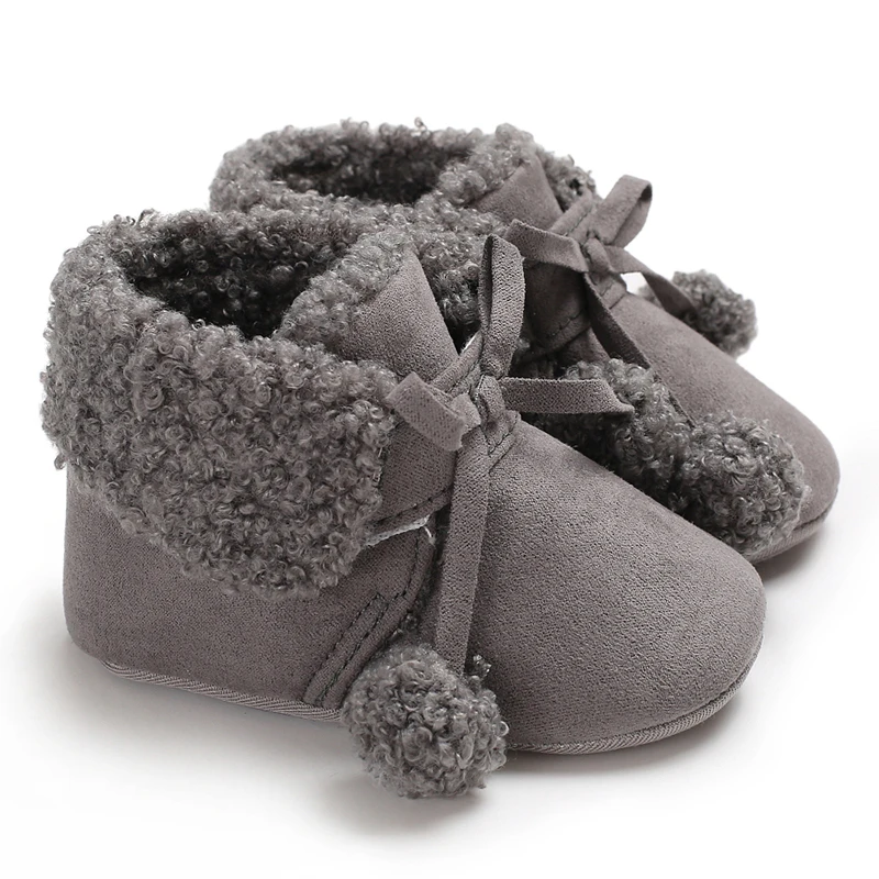 

Baby Autumn Winter Boots Baby Girl Boys Winter Warm Shoes Solid Fashion Toddler Fuzzy Balls First Walkers Kid Shoes 0-18M