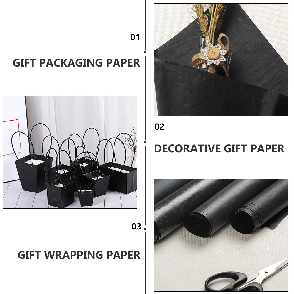 1 Stuks Zwart Kraftpapier Rol Decoratieve Bloem Inpakpapier Gift Wrapper Boeket Verpakking DIY Protector Bloem Wrapper