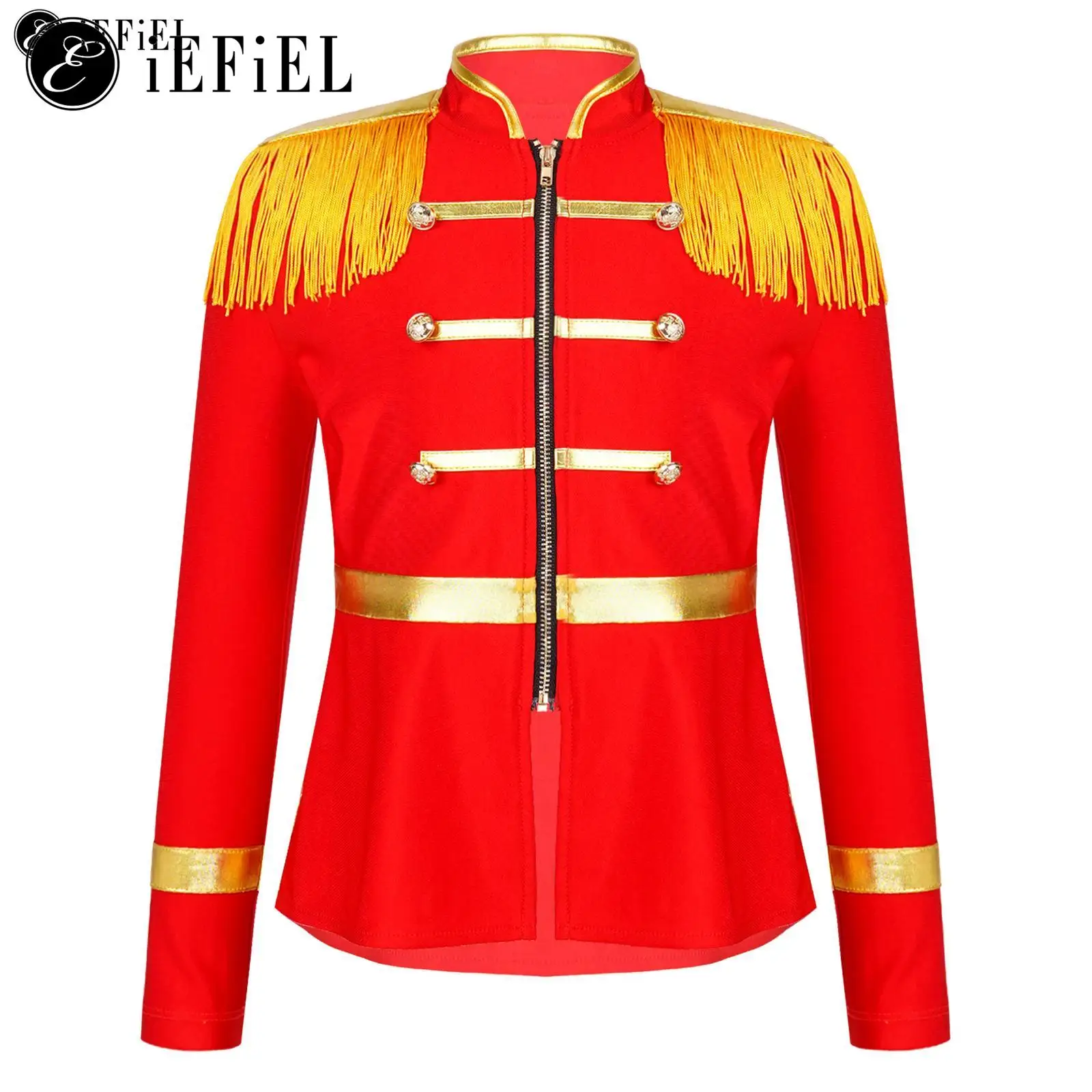 Unisex Girls Boys Long Sleeve Tassels Coat Jacket Halloween Drum Majorette Marching Band Costume Royal Guard Fancy Dress Up