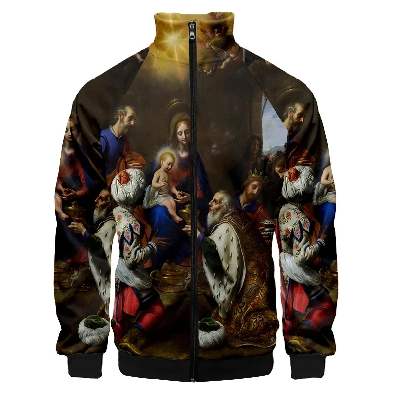 Jaket gambar Yesus Love Setiap Kristen 3D mantel Fashion pola Yesus Pria Wanita mantel ritsleting kasual lengan panjang Ropa Hombre