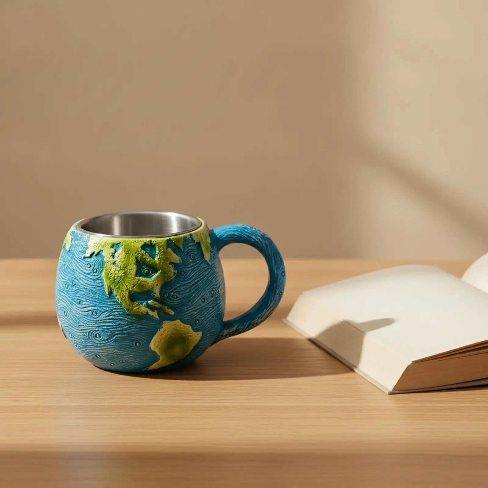 Planetary Mug Resin Stainless Steel Space Themed Coffee Cup Art Decor Collectible for Desk Shelf