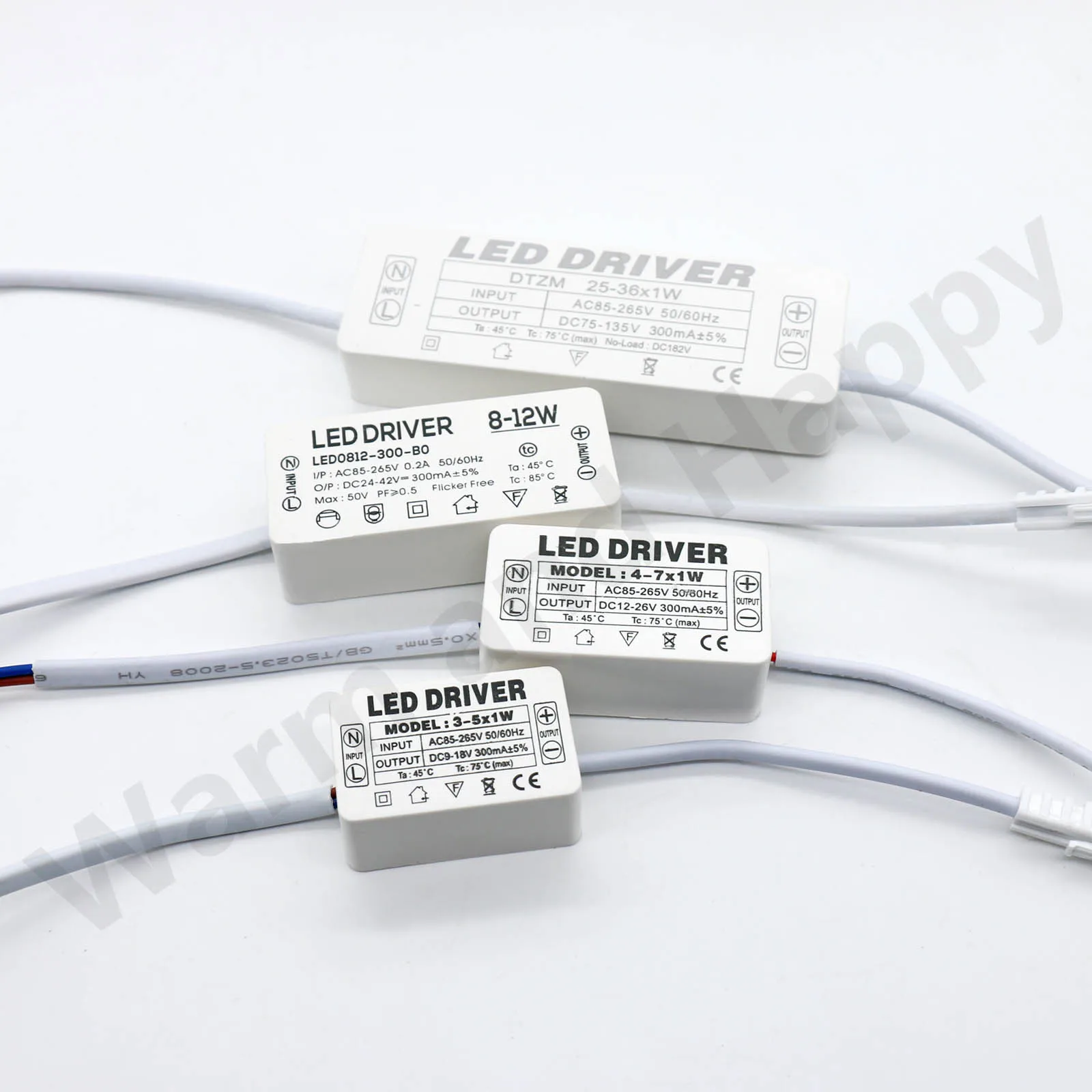 Controlador LED 300mA 1-3w 4-7w 8-12w 18w 20w 18-25w 25-36w Controlador de corriente constante LED Fuente de alimentación para transformador LED del