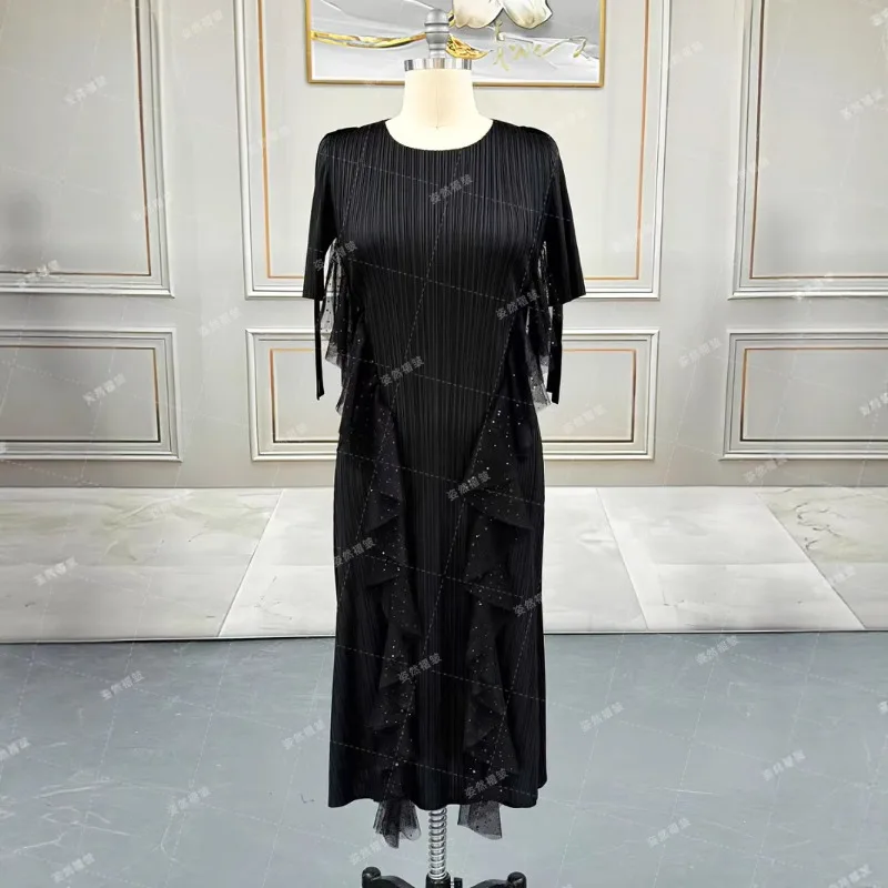 Miyake Middle East Plus Size Clothing Women Summer White Dress Pleated Long Dress Simple Loose with Stretch African Prom Women's