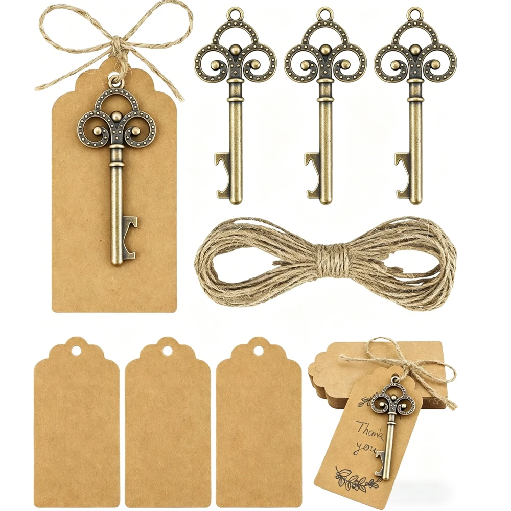20 abridores de botellas vintage con forma de llave, recuerdos para fiestas de boda con etiquetas de acompañamiento y cuerda, regalos de agradecimiento de decoración retro rústica en cobre bronceado