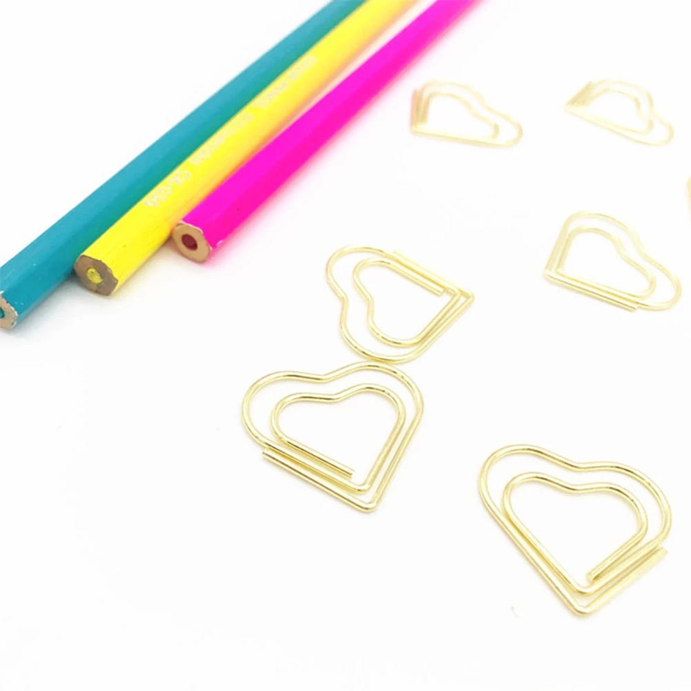 

Creative Heart-Shaped Metal Paper Clips Cute Love Office Supplies Golden Bookmark Bookmarks Reusable Ideal Gifts
