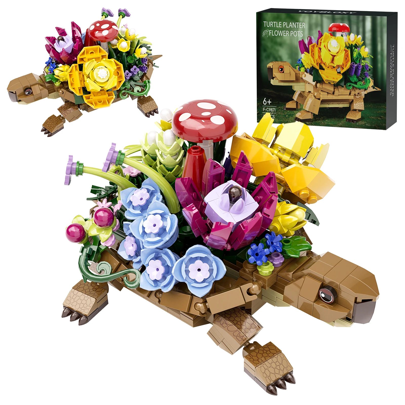Set de Construcción de Jardinera de Tortuga Marina con Suculentas, Bloques de Colección Botánica de Animales, Juguetes Decorativos para el Hogar, Regalos para Niñas (477 Piezas)