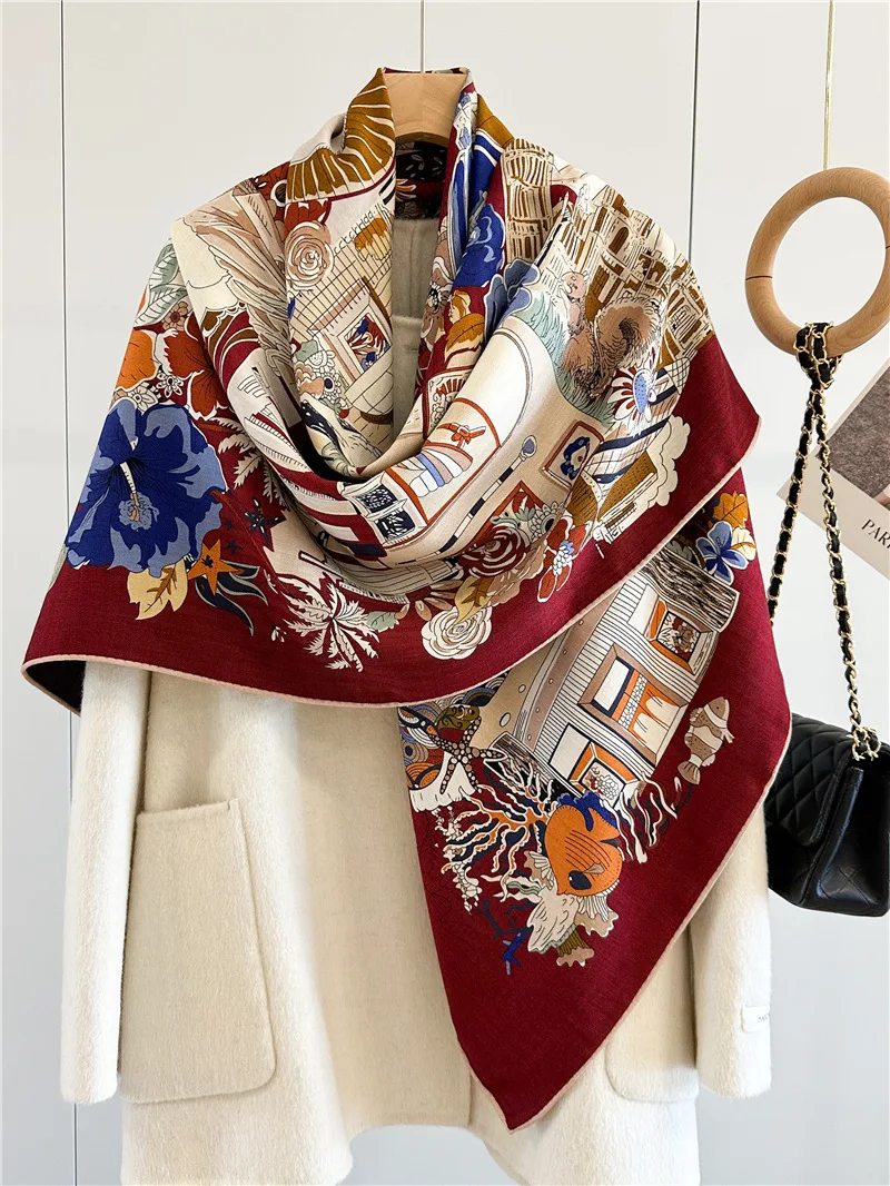 2025 Double Printing Cashmere Luxury Scarf Women Designers Oversized Square Hand-rolled Edges Shawl Pashmina Winter Accessories