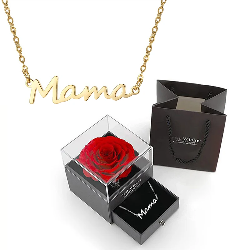 Mama Titanium Steel Necklace With Luxury Rose Gift Box Gift Box for Mom Mother Day Gift 2024 Hot Romantic Necklace Gift Box Set