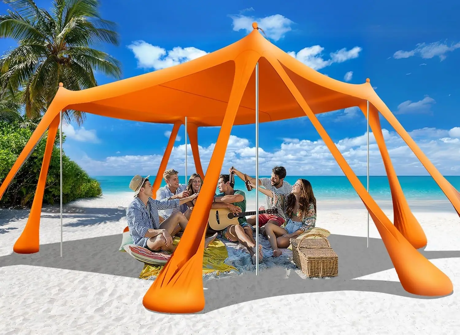

Beach Tent Sun Shelter Beach Canopy Tent Sun Shade Pop Up 10x10 UPF50+ with 8 Sandbags-2 Sand Shovel-Portable 4 Aluminum