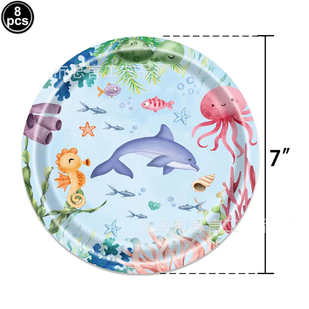 Ocean Birthday Disposable Tableware Under the Sea Party Supplies Plates Cups Napkins Shark Ocean Themed Birthday Party Decoratio