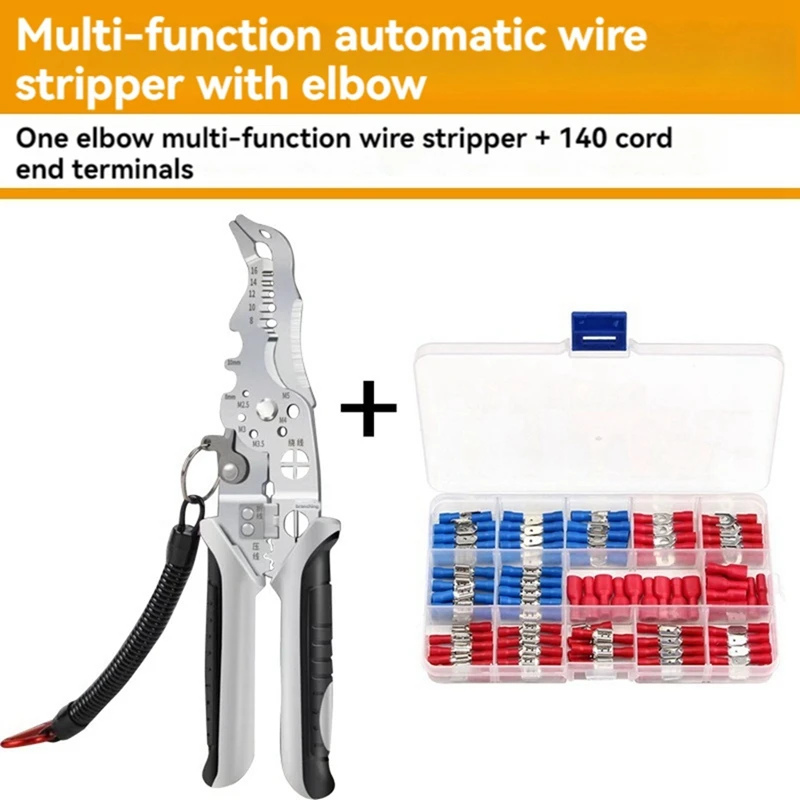 NEW-Cable Tool Set Multi-Function Elbow Wire Stripper With Spring Keychain Magnetic Wrist Cold Terminal Set