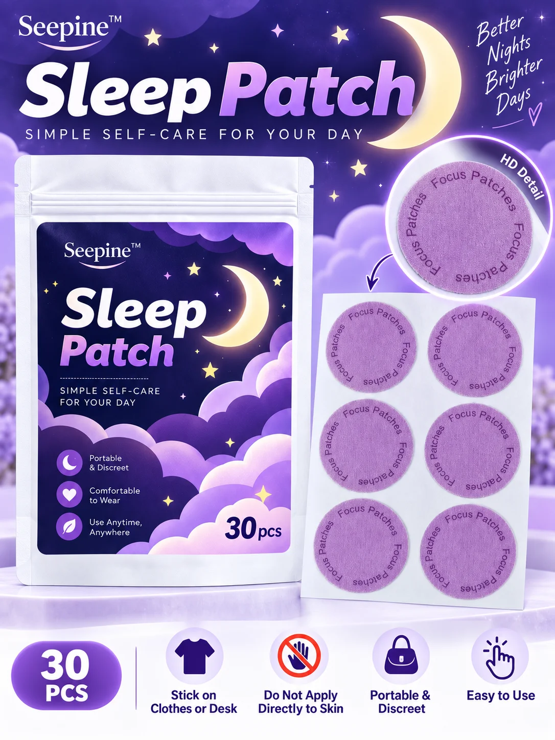 30PCS Sleep Patch Nighttime Wellness Patch Plant-Inspired Comfortable Night Patch for Bedtime Routine Travel Home