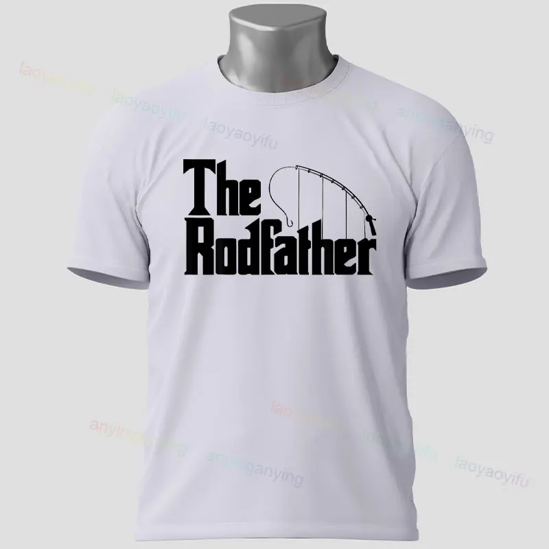 Camiseta gráfica de pesca divertida, camiseta 100% de algodón de manga corta informal a la moda con diseño "The Rodfather", perfecta para ropa de pesca al aire libre