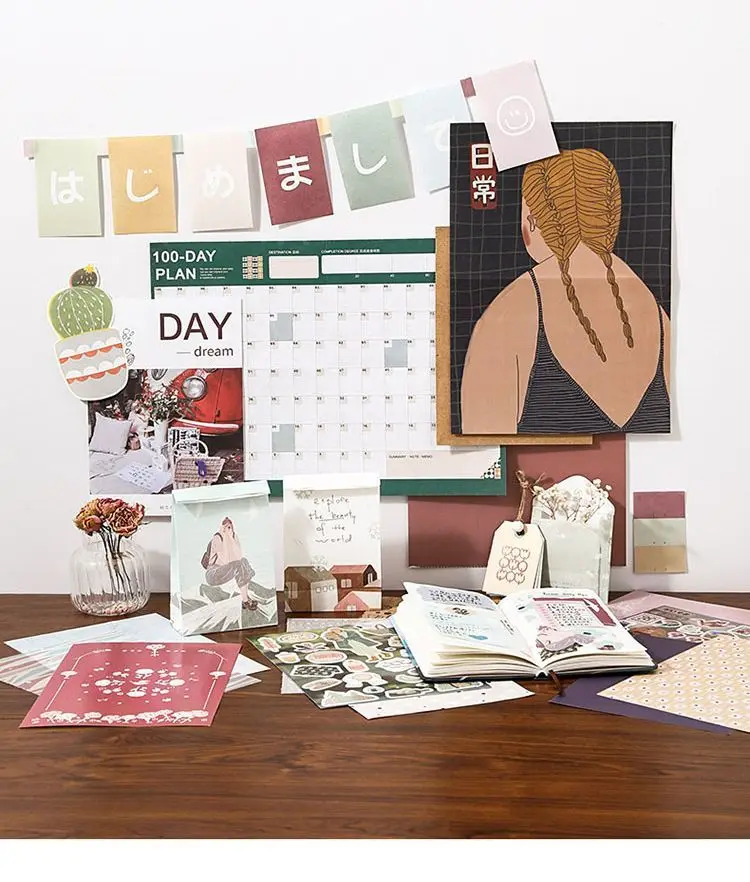 Chaoyu Koreanischer Ins-Style Journal-Materialien-Set, Hochwertiges Salz-Stil Charaktermuster-Sticker-Materialpapier, Ita Bag DIY-Materialien – Detail 11