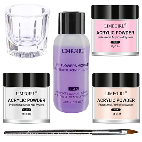 Liquide cristal de 40ml avec ensemble de poudre acrylique de 45ml, Kit de poudre acrylique transparente rose blanc, Kit adapté aux ongles pour débutant