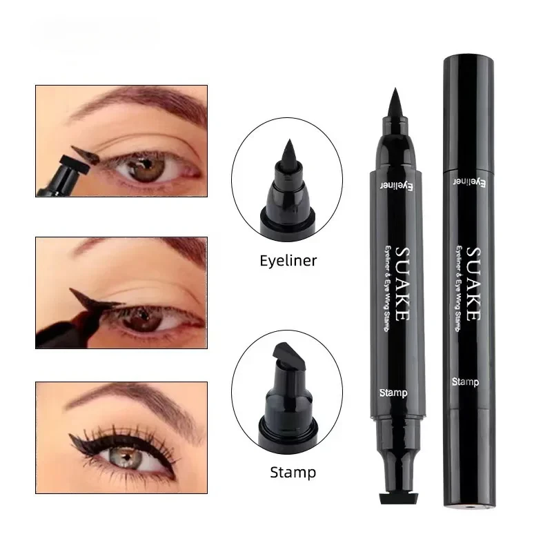 2 In1 Stamp Liquid Eyeliner Pencil Water Proof Fast Dry Double-ended Black Seal Eye Liner Pen Make Up for Women Cosmetics