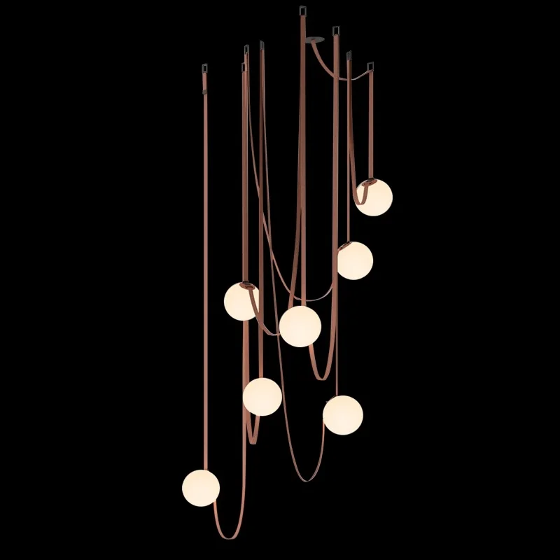 

LED Modern Minimalist Leather Chandelier With Personalized Creativity Villa Living Room Dining Room Glass Ball Chandelier