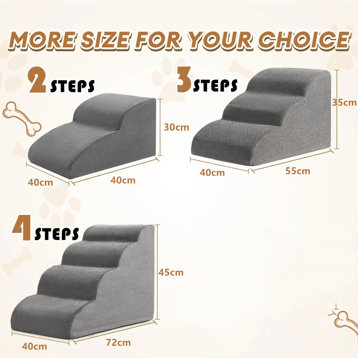 Dog Stairs Ramp for High Beds Couches, High Density Foam Pet Steps with Durable Non-Slip Waterproof Fabric Cover, Dog Stairs - view 6