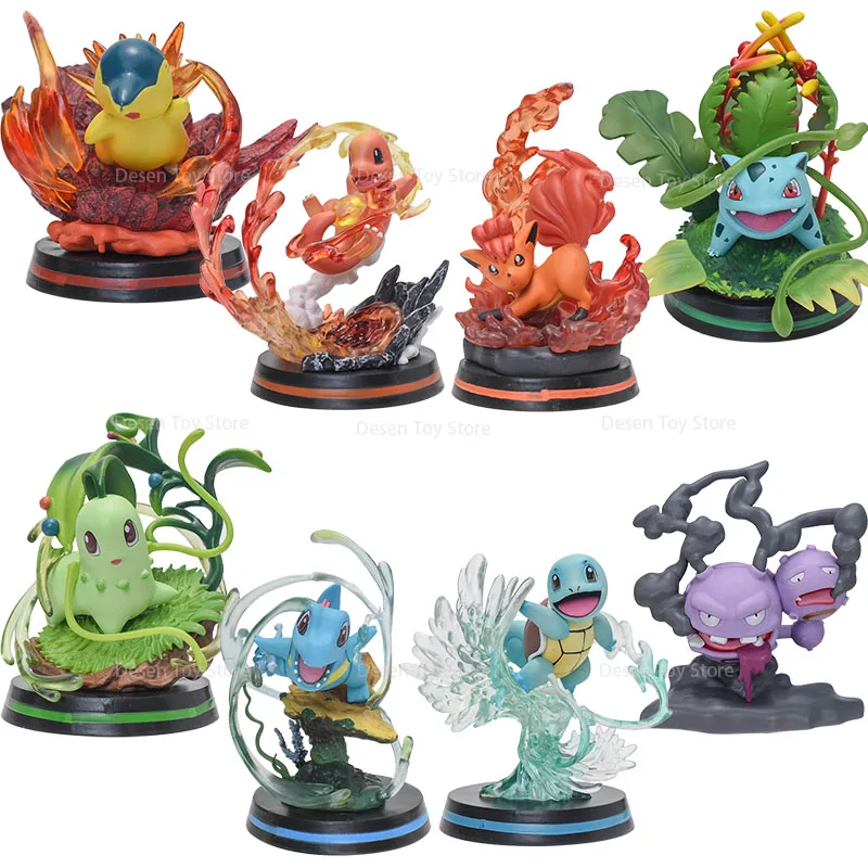 8 Styles Pokemon Figures Special Effects Charmander Squirtle Chikorita Ivysaur Vulpix Weezing PVC Action Model Figures Toys Gift