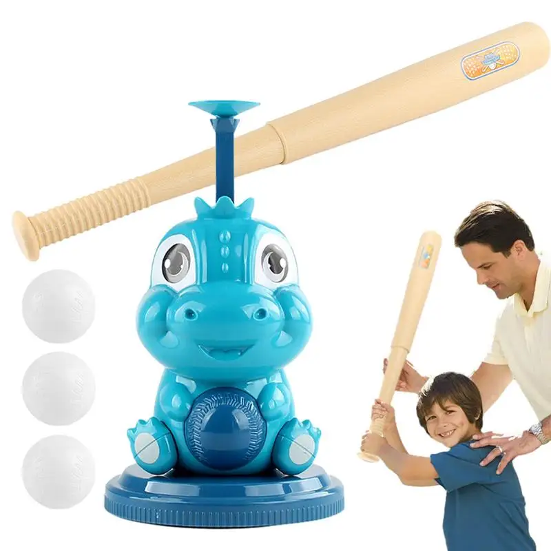 Baseball Toss Machine Blue Cartoon Dinosaur Shaped Baseball Popper Fun Indoor Outdoor Portable Baseball Machine To Improve