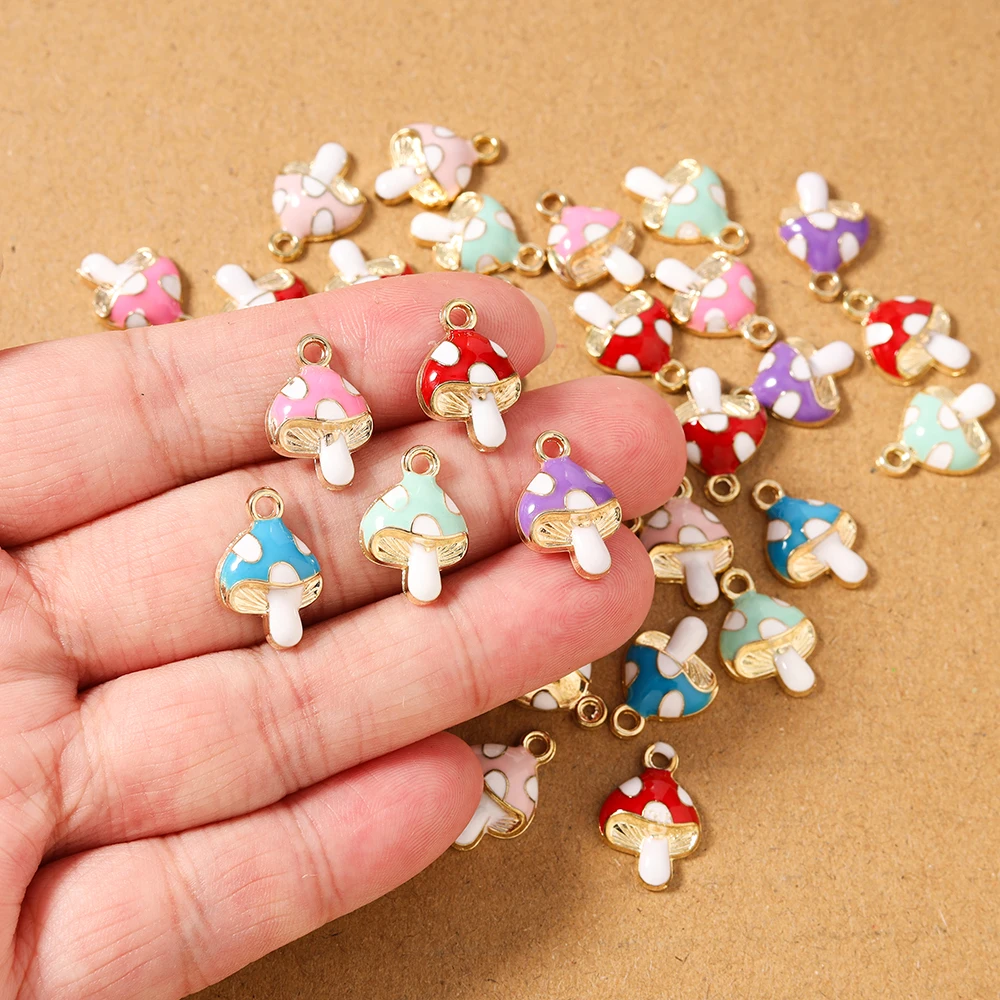 

10pcs Cute Enamel Mushroom Charms Pendants for Necklace Earrings Bracelet DIY Handmade Jewelry Accessories Supplies