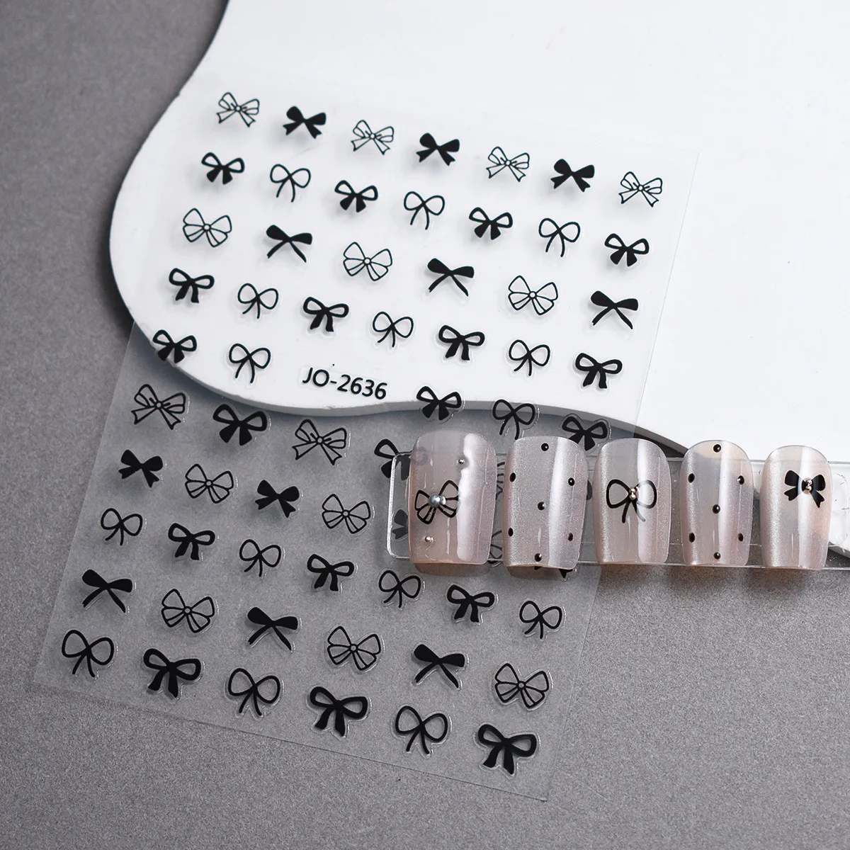 Clear Base Nail Stickers Hand Painted Black White Gold Silver Bow Ribbon Self Adhesive Waterproof Premium for Home DIY