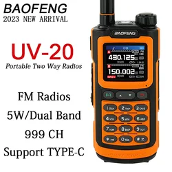 UV-20 Walkie Talkie BAOFENG BF-UV20 oryginalne dwukierunkowe radia 5W dwuzakresowy z akumulatorem litowo-jonowym o dużej pojemności z ładowaniem typu C