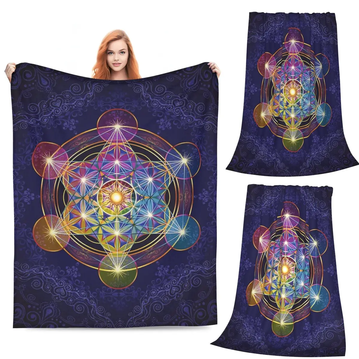 

Metatron's Cube Merkabah Blanket Fleece Sofa Throw Blanket Warm Throw Blankets for Couch Bedding Outdoor Throws Bedspread Quilt