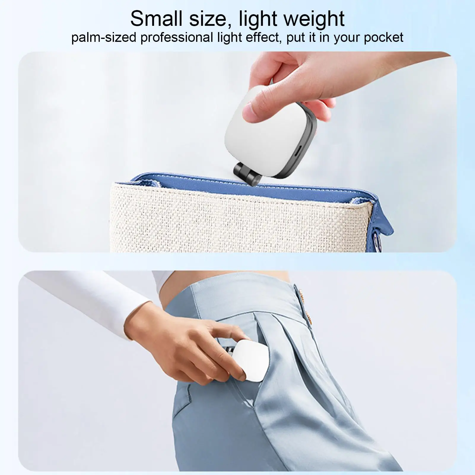 磁気式スマホ自撮りライト 5段階調光 折りたたみ式LEDライト 化粧鏡付き Vlog撮影 ライブ配信用