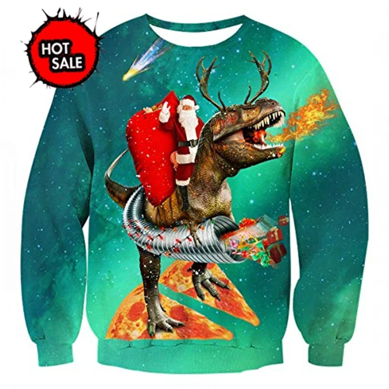 Ugly Dinosaur 3D Printed Christmas Sweater Kids's And Men Tops Hooded Space Cat Pullover Autumn Christmas Sweater Spoof Sweaters