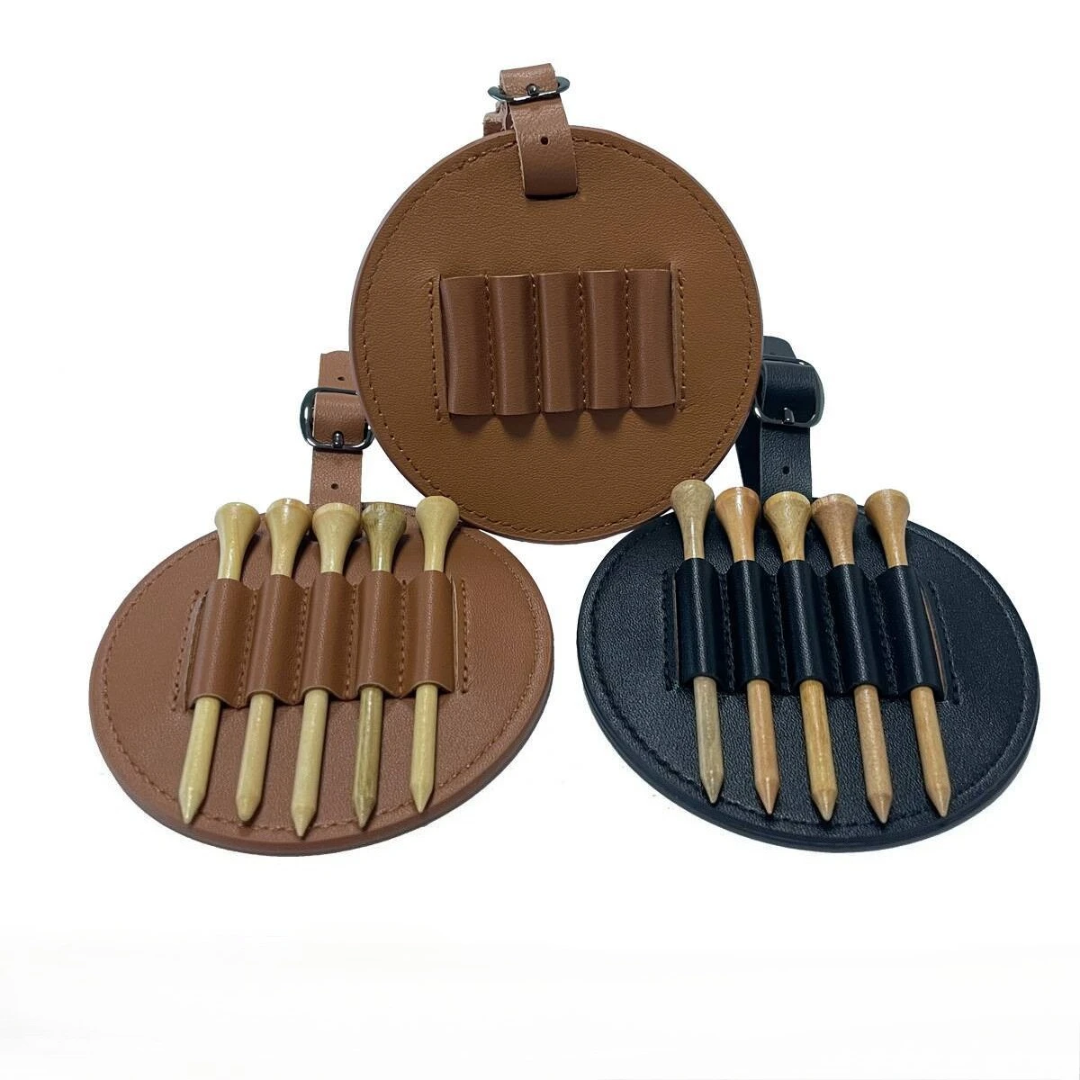

Portable Round Golf Ball Nail Leather Cover Storage Bag with A Leather Loop Buckle Delicate Multiple Holsters for Golf Training