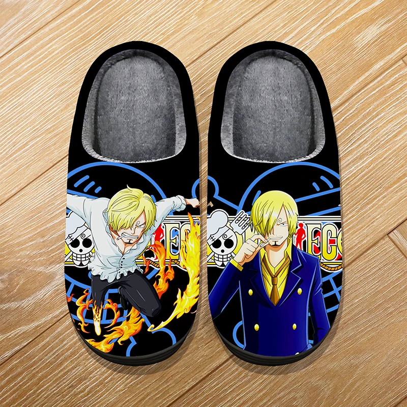 Custom Size Winter Home Soft Warm Cartoon Slippers For Adult Kids Anime ONE PIECE Zoro Sanji Nami Cosplay Indoor Cute Slippers