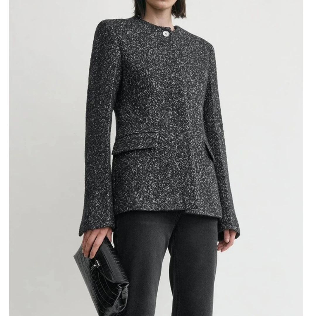 معطف خصر جديد لخريف وشتاء 2025 بسيط وخفيف وفاخر وأنيق من مزيج الصوف برقبة دائرية #2