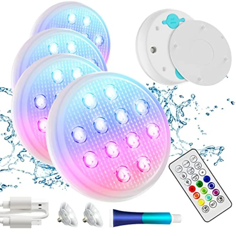 

Pool Lights Upgraded Rechargeable Submersible LED Lights with Remote IP68 Waterproof 16 Color Floating Light with Magnet Pool L
