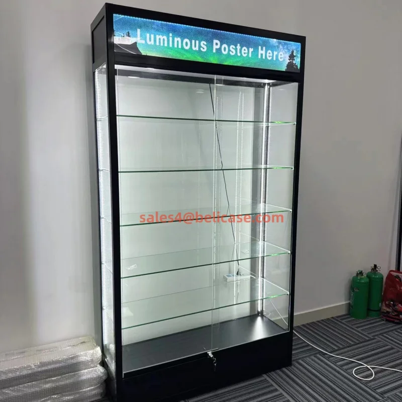 

2025customized. smoke shop interiors decoration design aluminum retail shop glass display cabinet lockable showcase with