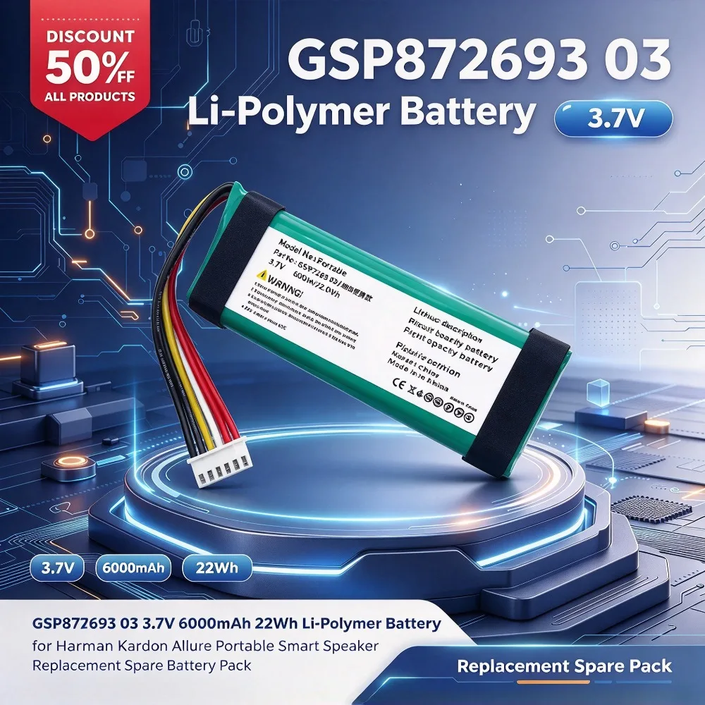 GSP872693 03 3.7V 6000mAh 22Wh Li-Polymer Battery for Harman Kardon Allure Portable Smart Speaker Replacement Spare Battery Pack