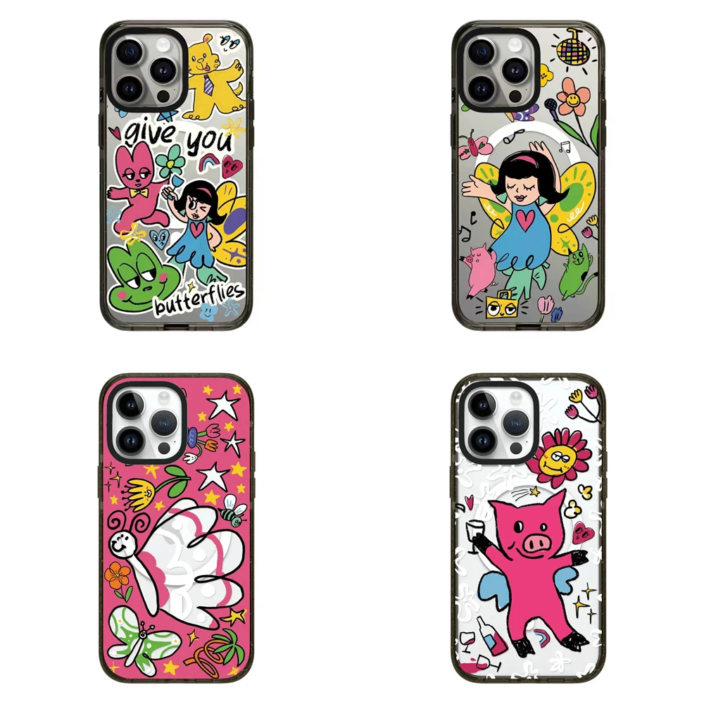 

MagSafe Acrylic Cartoon Painting Pattern iPhone 11 12 13 14 15 Pro Max Protective Case with MagSafe