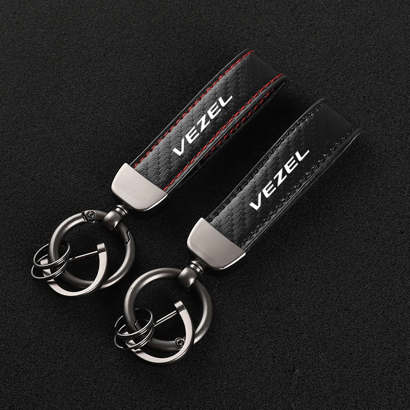 Leather Carbon Fiber Car Rings Keychain Zinc Alloy Keyrings For Honda Vezel with logo Car Accessories