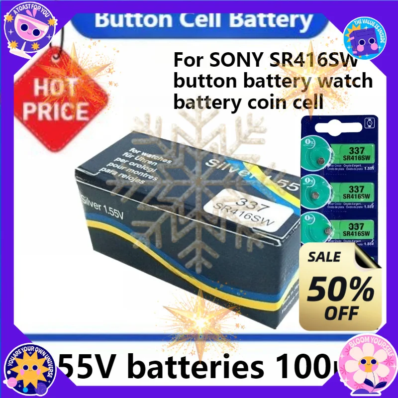 SWZY 100pcs 1.55V Batteries 623 D337 V337 SP337 1.55V Individual Packaging for SONY SR416SW Button Battery Watch Battery Coin Ce