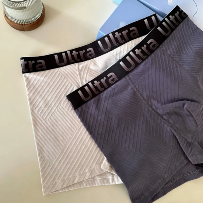 Clearance Men\'s Cotton Boxer Briefs Random Style Striped Letter Waistband Sports Trunks Breathable Daily Underwear Skin-Friendly