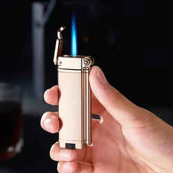 2024 new mini compact grinding wheel ignition straight jet blue flame windproof gas lighter metal personality men's smoking tool