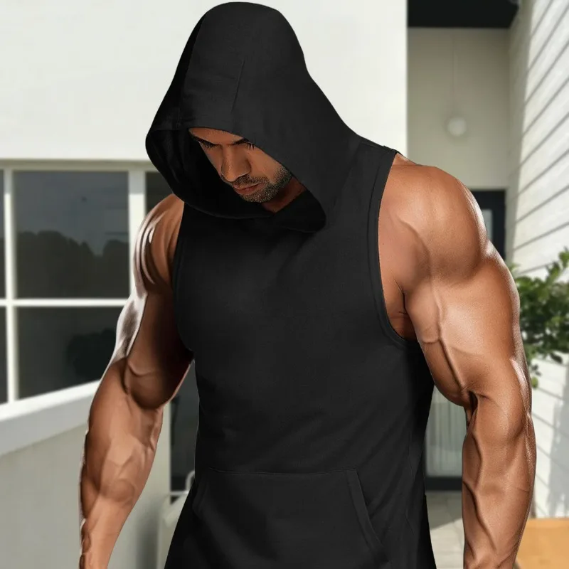 

Мужской летний спортивный жилет для фитнеса с карманом, быстросохнущий дышащий жилет, тренировочный жилет