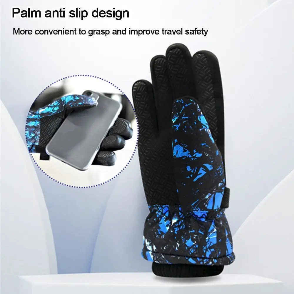 Kids Winter Warm Gloves Thicken Snow Mittens Adjustable Warm Gloves Unisex Waterproof Ski Mittens